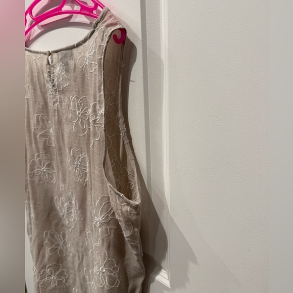 AGB Woman Sleeveless Floral Embroidered Gauze Flounce Hem Dress XL, Linen-look - Picture 8 of 11